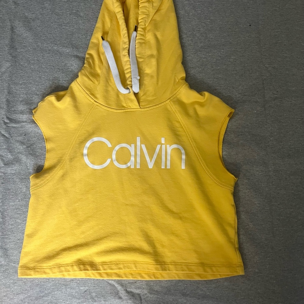 Calvin Klein Yellow Sleeveless Hoodie with White Logo